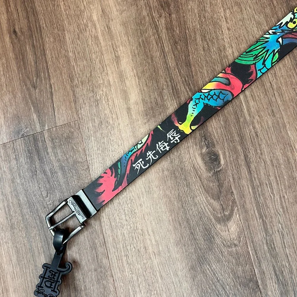 NEW Ed Hardy Tattoo Dragon & Tiger Black Reversible Belt Sz 36